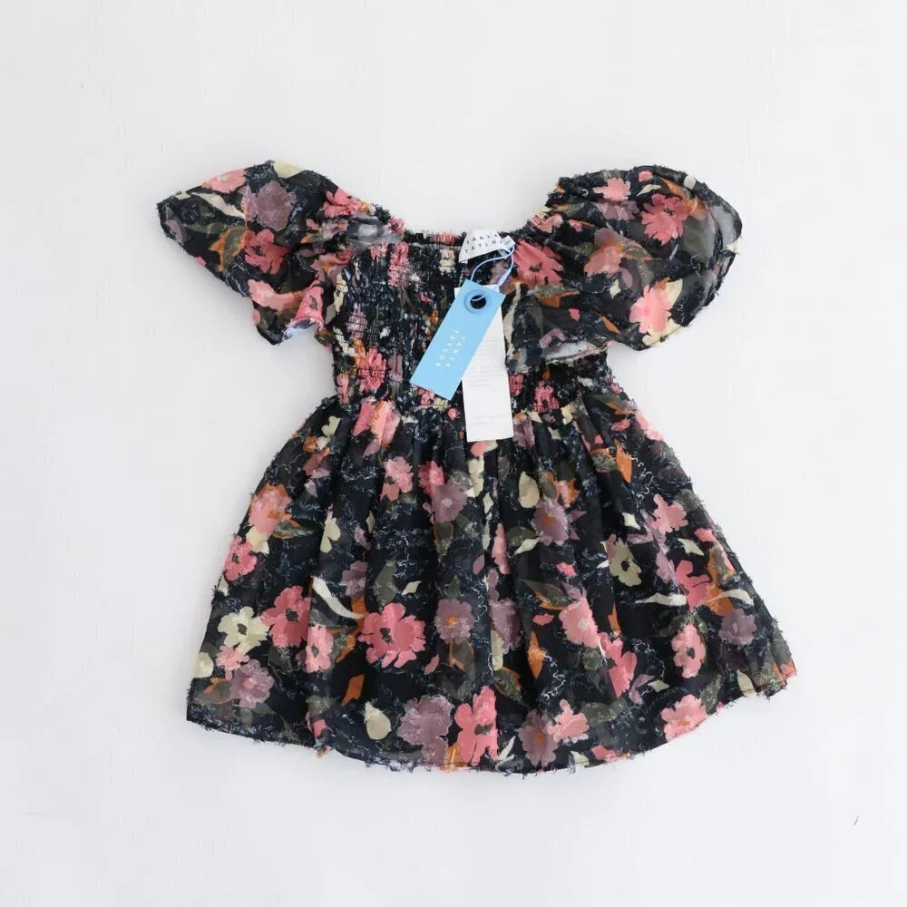 Tanya Taylor Mini Glenda  Navy & Pink Floral A-line Dress XXS NWT